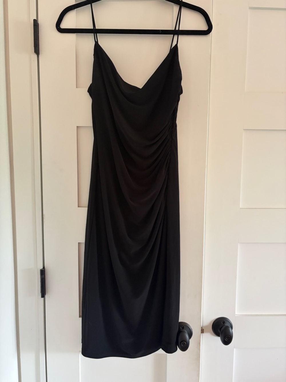 Black Draped Stretchy Slip Dress
